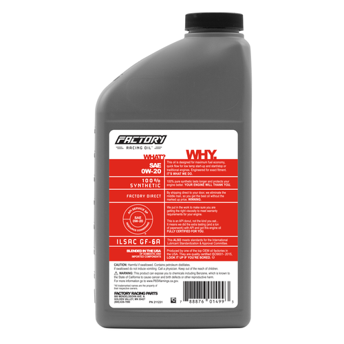Factory Racing Parts Oil Change Kit Fits Ford Escape 2.5L 2013-2023, Maverick 2.5L 2022-2023 0W-20 Full Synthetic Oil - 6 Quarts