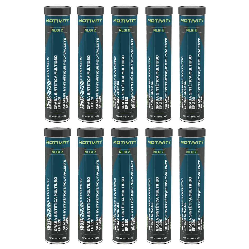 MOTIVITY Multi-Purpose Synthetic EP Grease, NGLI 2, Red Lithium Complex, Ideal for Automotive & Industrial Applications - 10 Pack (14oz Tubes)