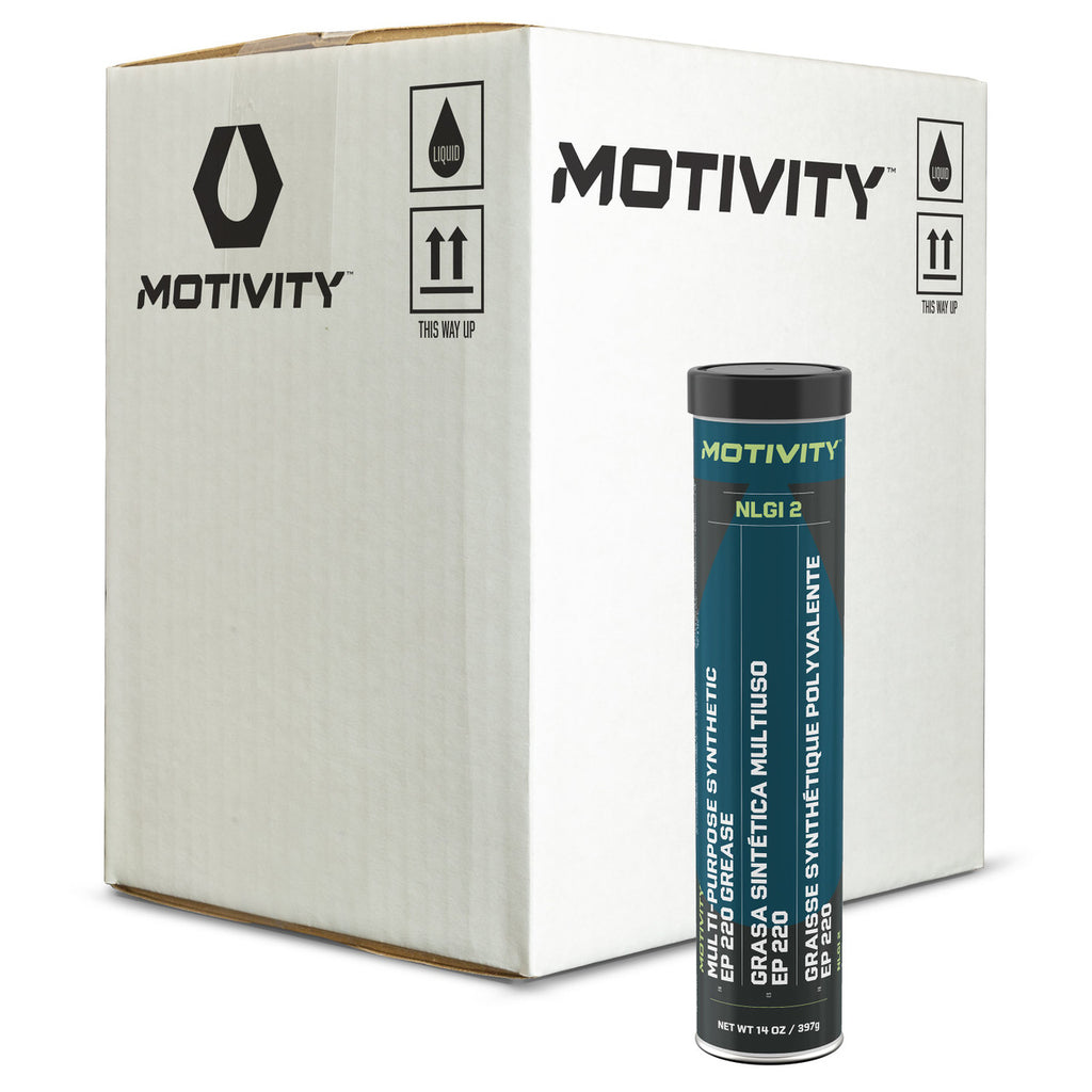 MOTIVITY Multi-Purpose Synthetic EP Grease, NGLI 2, Red Lithium Complex, Ideal for Automotive & Industrial Applications - 10 Pack (14oz Tubes)
