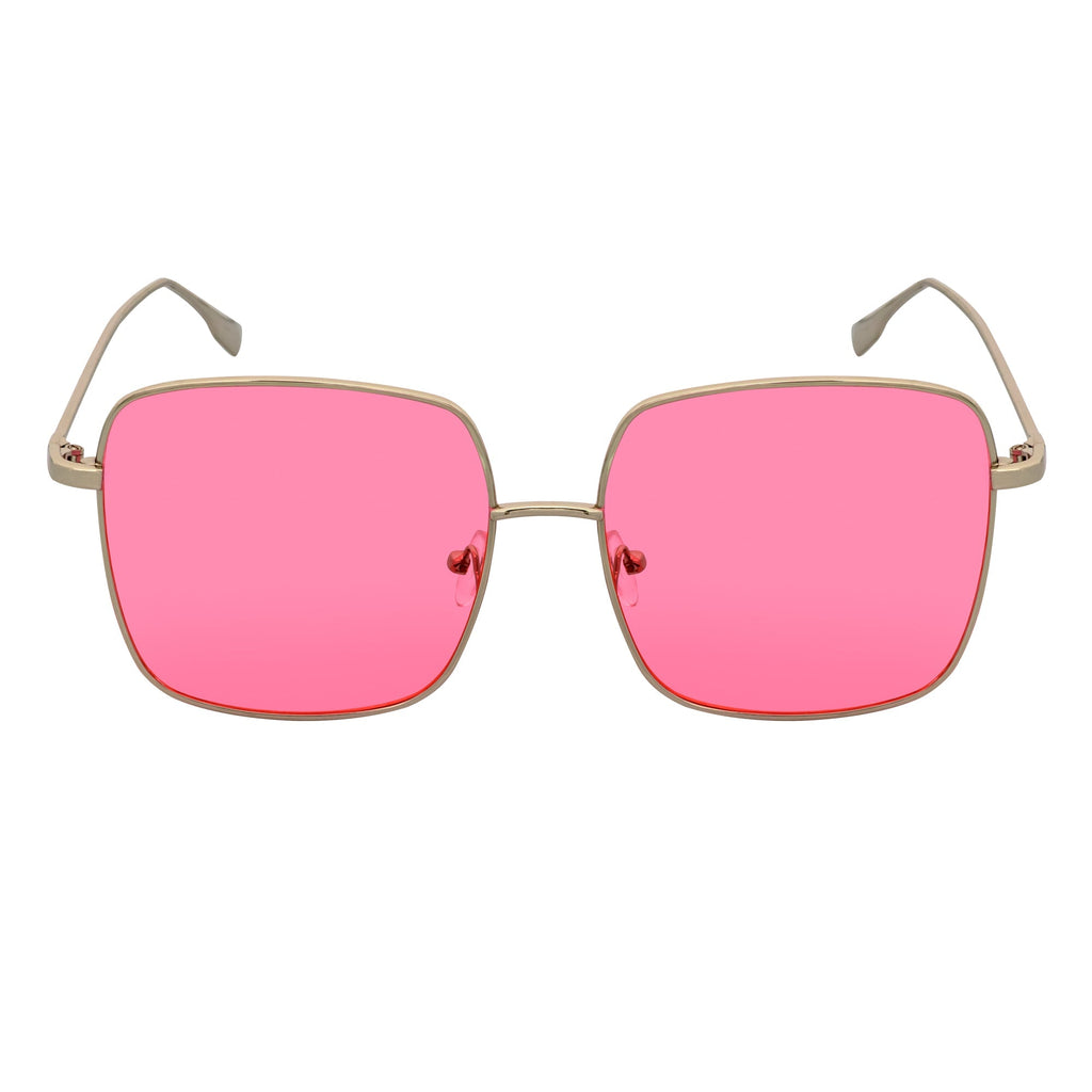 JOSEI - Oversize Large Metal Square Silver Sunglasses Pink Tint