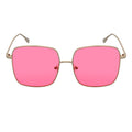 JOSEI - Oversize Large Metal Square Silver Sunglasses Pink Tint
