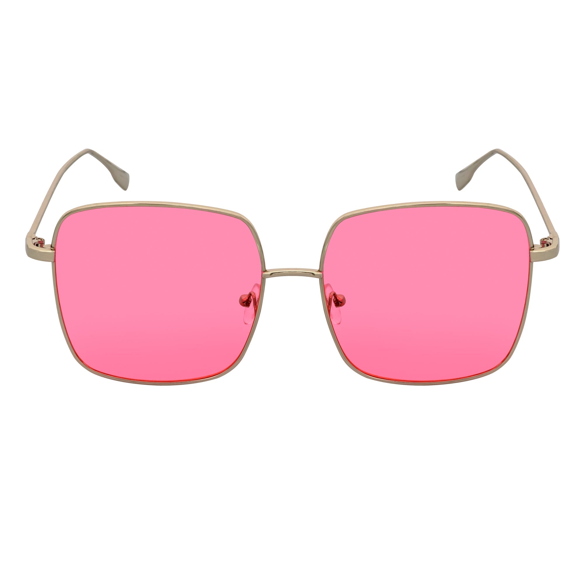 JOSEI - Oversize Large Metal Square Silver Sunglasses Pink Tint