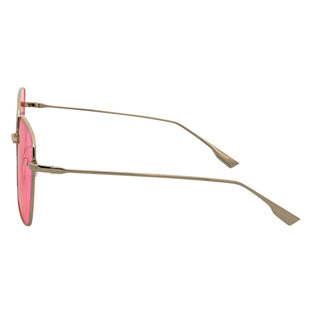 JOSEI - Oversize Large Metal Square Silver Sunglasses Pink Tint