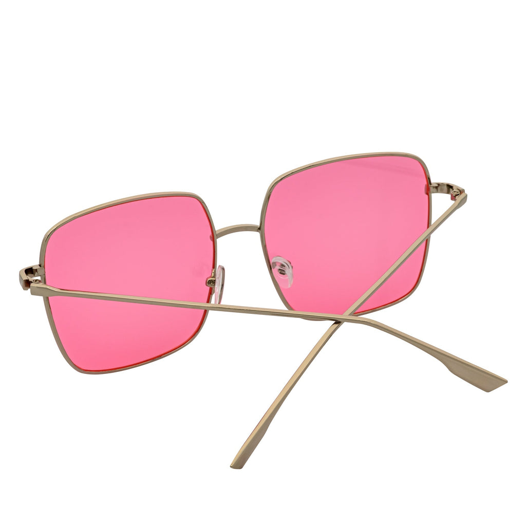 JOSEI - Oversize Large Metal Square Silver Sunglasses Pink Tint
