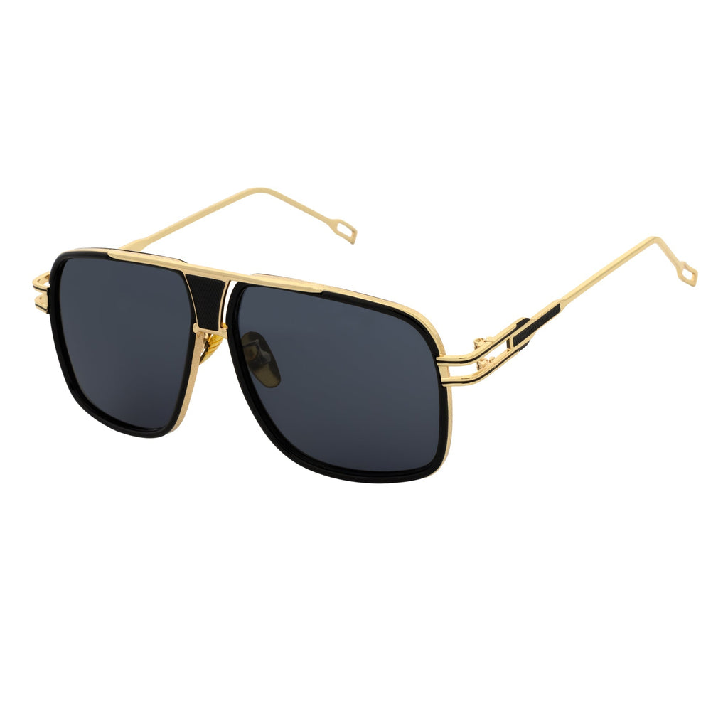 MAC - Two-Tone Square Metal Aviator Black-Gold Sunglasses Dark Smoke Lens