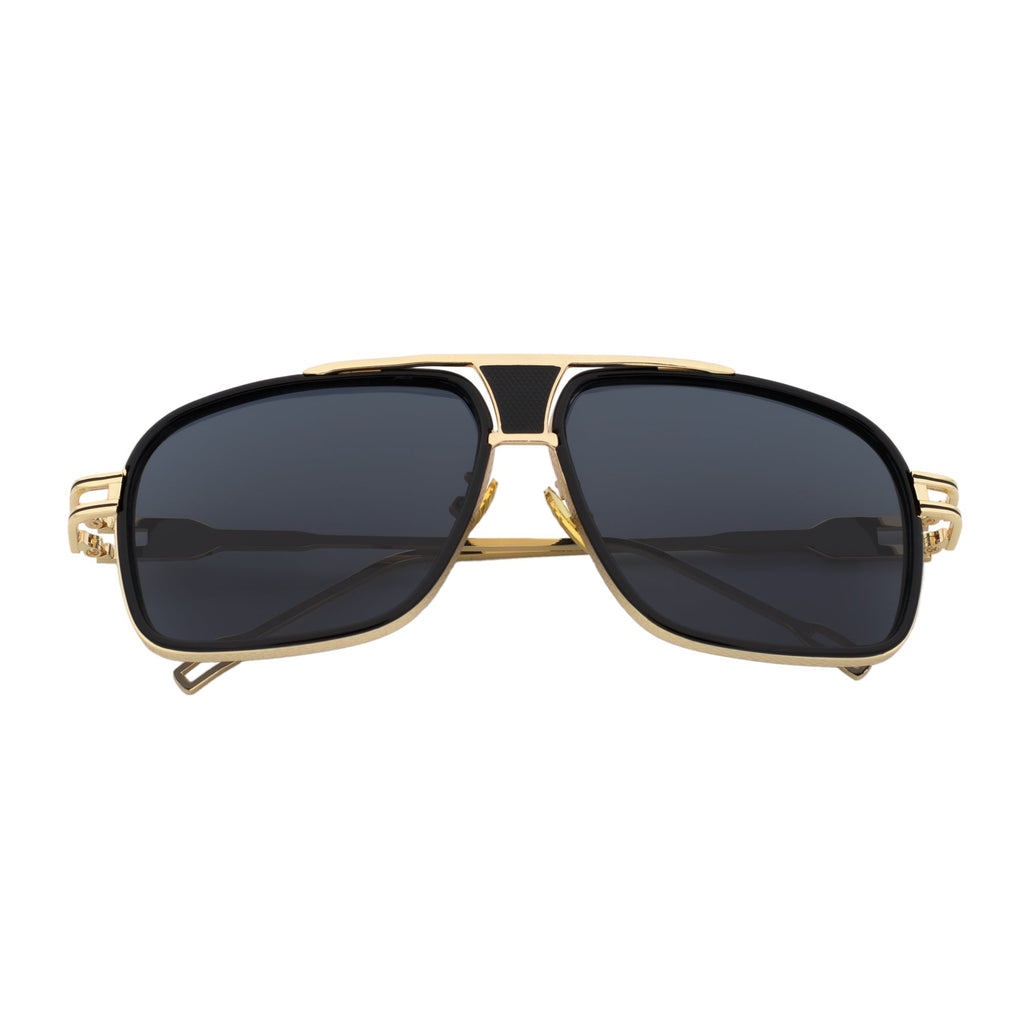 MAC - Two-Tone Square Metal Aviator Black-Gold Sunglasses Dark Smoke Lens