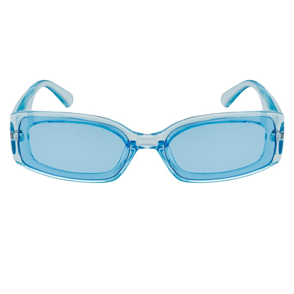 RIZZ - Small Flat Lens 90s Fashion Rectangle Blue Sunglasses Blue Lens