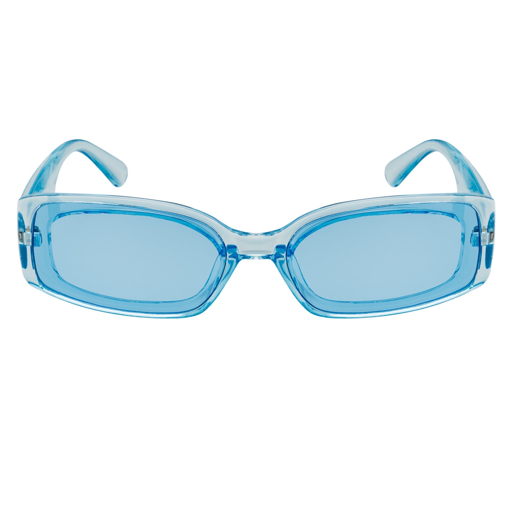 RIZZ - Small Flat Lens 90s Fashion Rectangle Blue Sunglasses Blue Lens