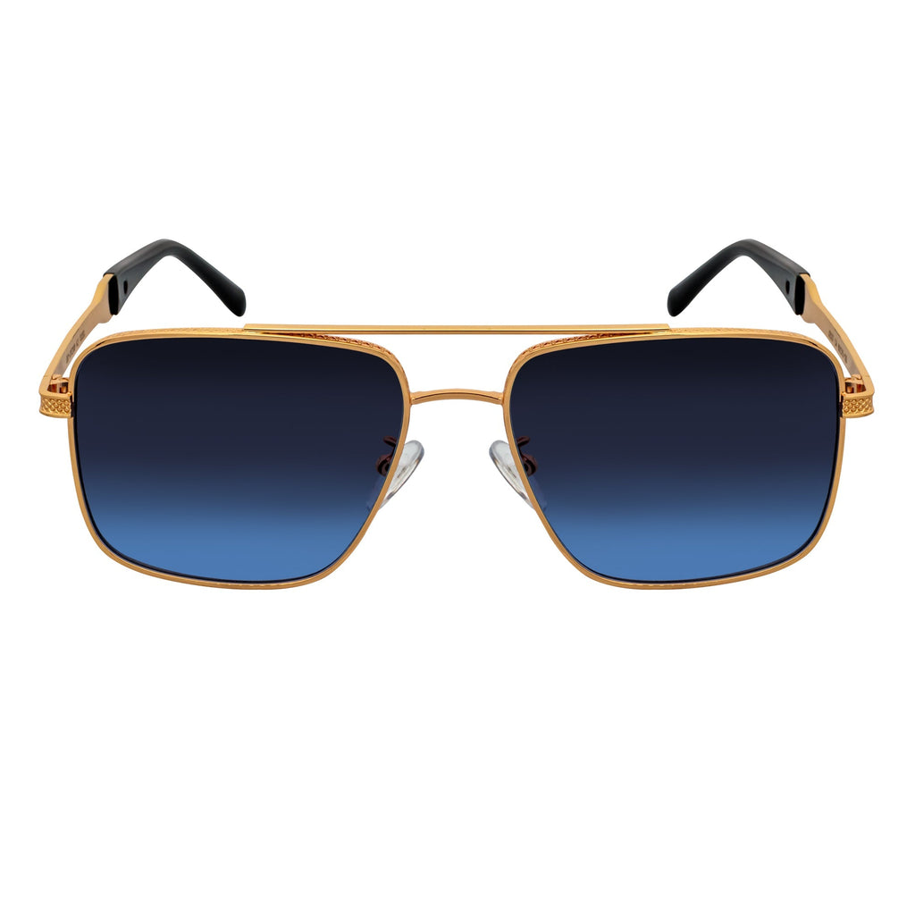 TOSHI - Premium Square Flat Top Metal Aviator Sunglasses Gold Blue Fade