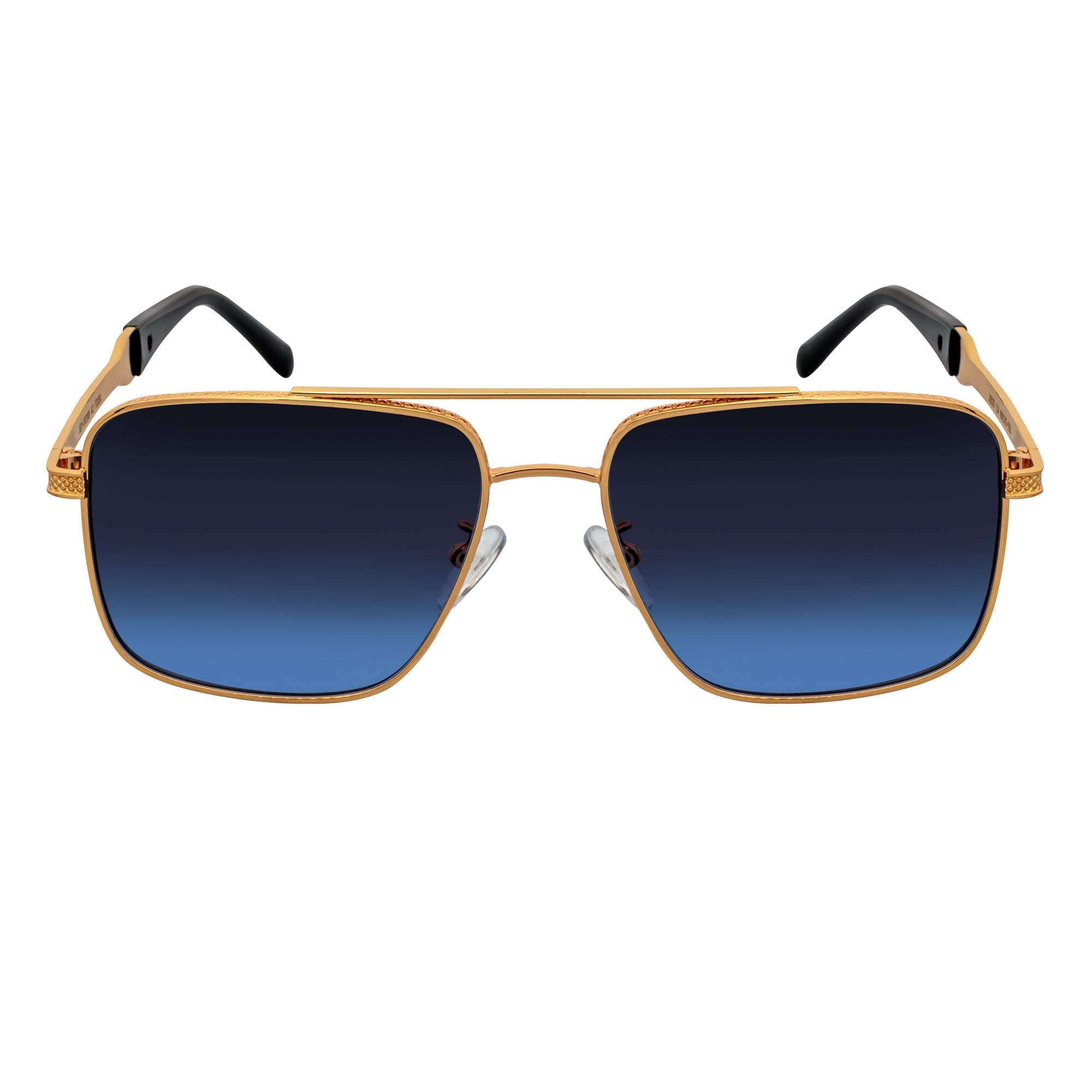TOSHI - Premium Square Flat Top Metal Aviator Sunglasses Gold Blue Fade
