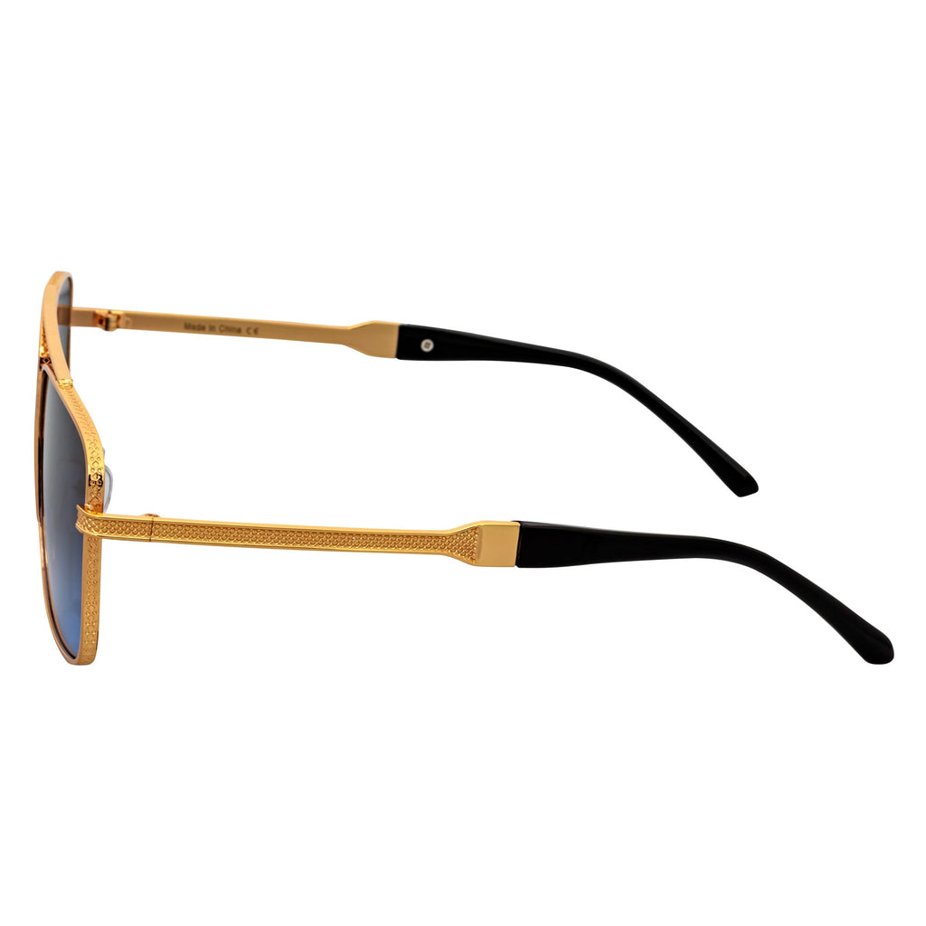 TOSHI - Premium Square Flat Top Metal Aviator Sunglasses Gold Blue Fade
