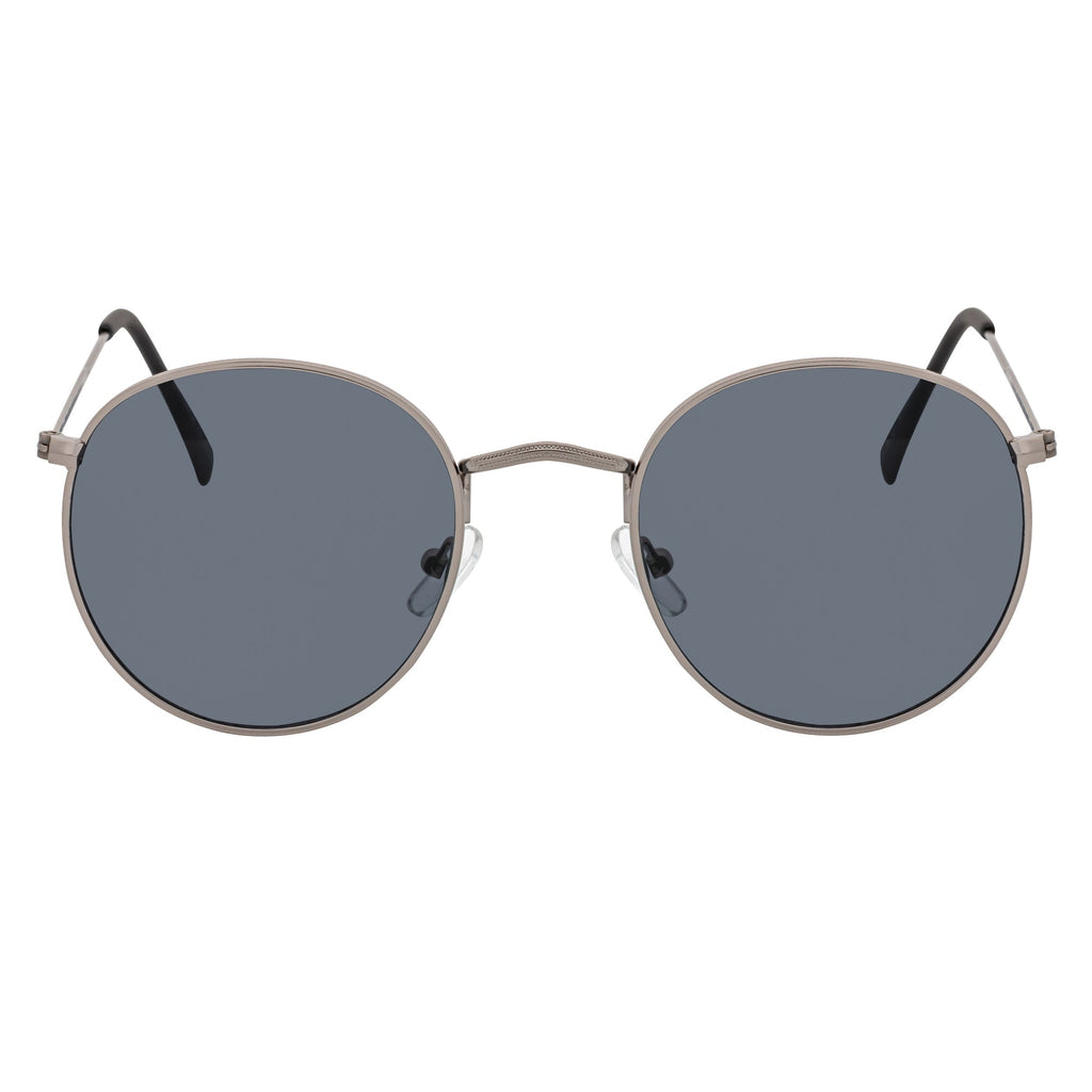 VAGABOND - Retro Classic Small Metal Round Sunglasses Silver Smoke Lens